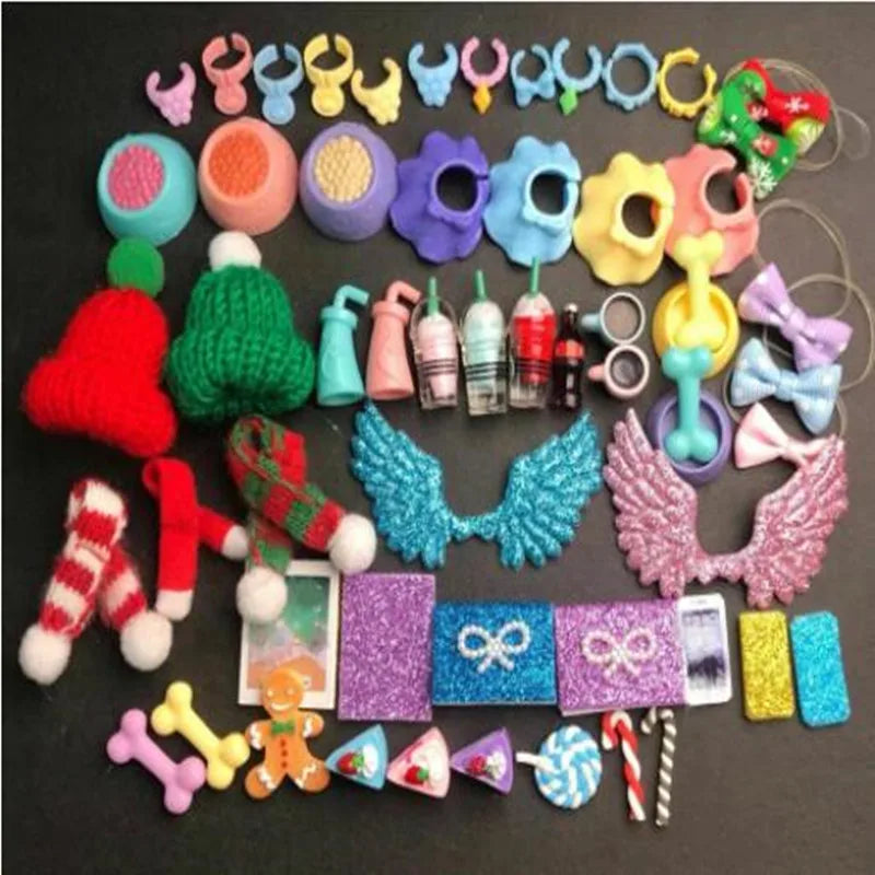 Accessories for lps Pets, (Random 20 pc) Hat Scarf Jacket Dress Bow Skirt Clothes Collar Foof and Drink Toy Accessories fit lps