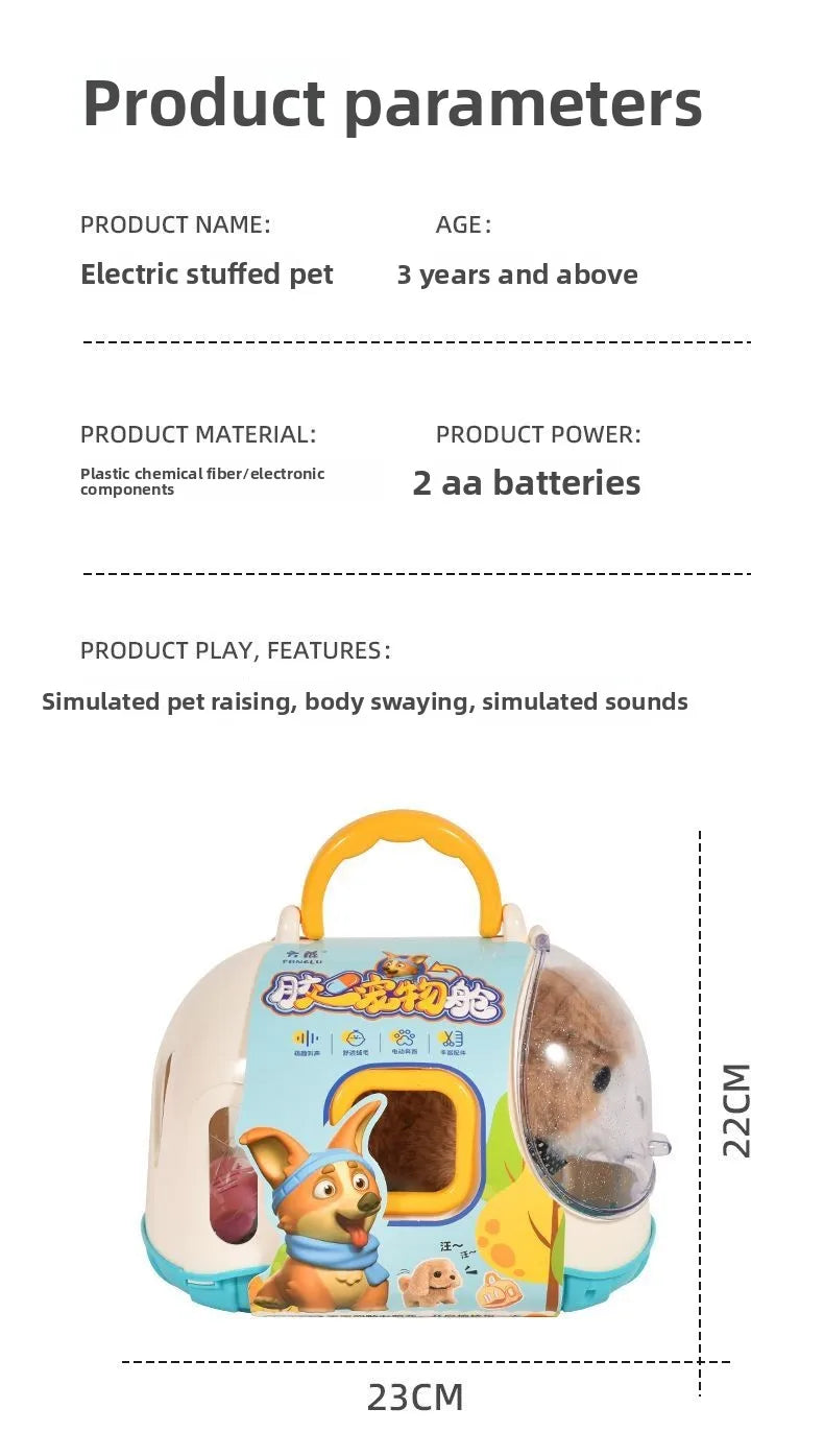 New Children's Simulation of Electric Plush Animal Toys, Play House Gifts for Boys and Girls with Sound Pet Toy Sets with Cages！