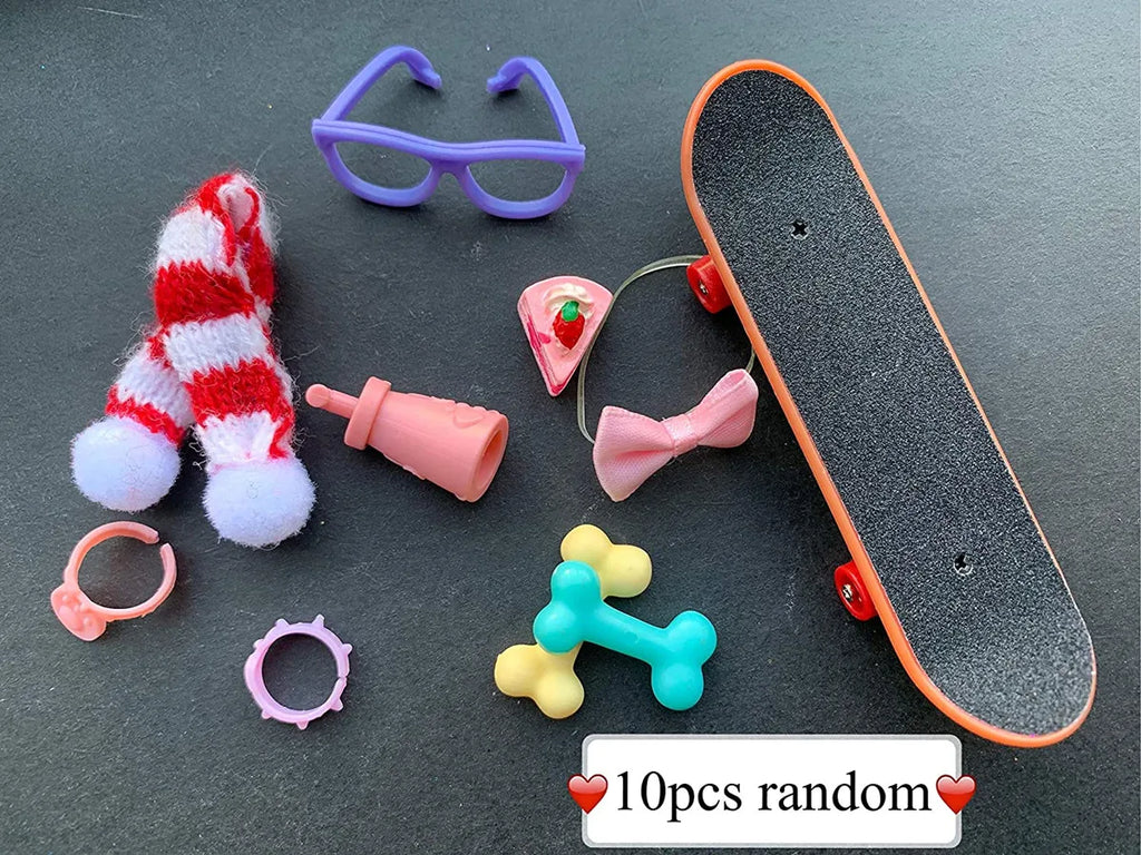 Accessories for lps Pets, (Random 20 pc) Hat Scarf Jacket Dress Bow Skirt Clothes Collar Foof and Drink Toy Accessories fit lps